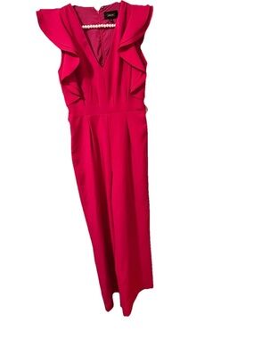 Women's Ruffle Sleeve Wide-Leg Jumpsuit in Hot Pink SZ 2